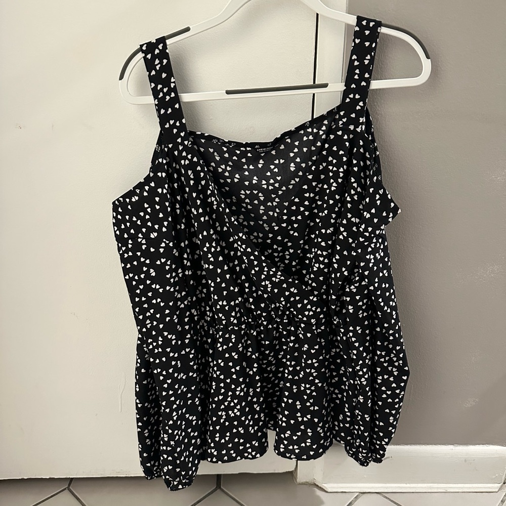 Black blouse with white hearts (shein size) - has bare shoulders and long sleeve